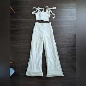Lulu's White Lace Bridal Wide Leg Set